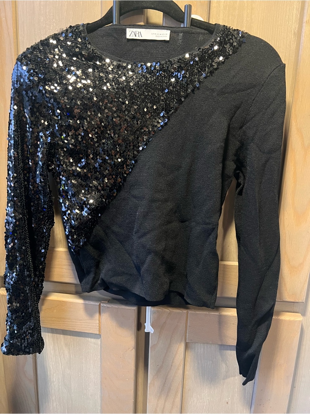 Zara Festive Black Sequin Diagonal Pullover Size Medium